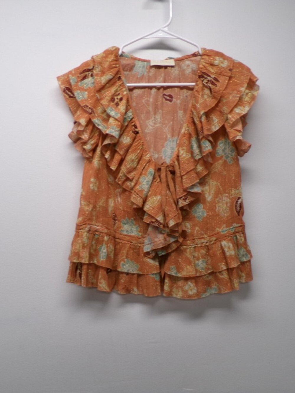 ULLA JOHNSON Kaede Mesa Floral Metallic Blouse Top Shirt sz 0 Ruffle Boho